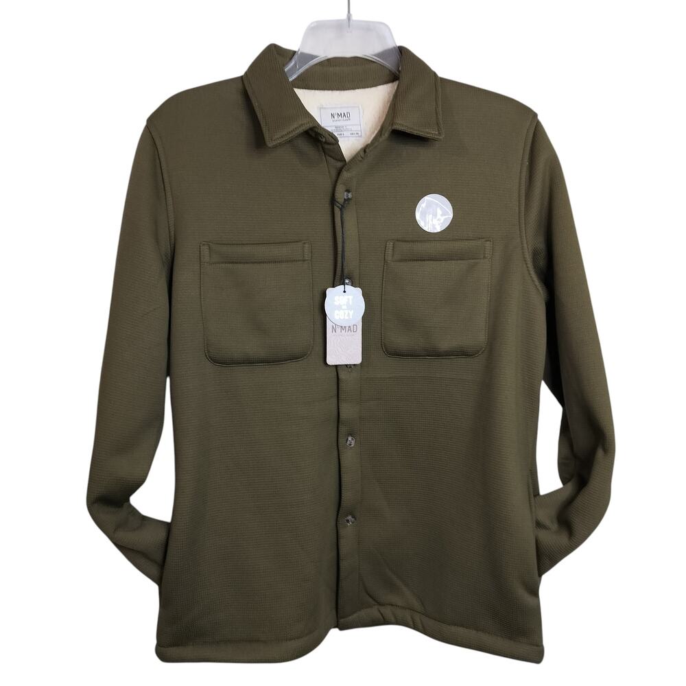 M983)Nomad  by Craft & Flow Olive Green Soft Fleece Lined Waffle Shacket Small